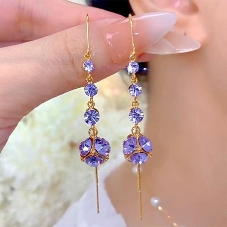 Exquisite Purple Crystal Zircon Drop Earrings
