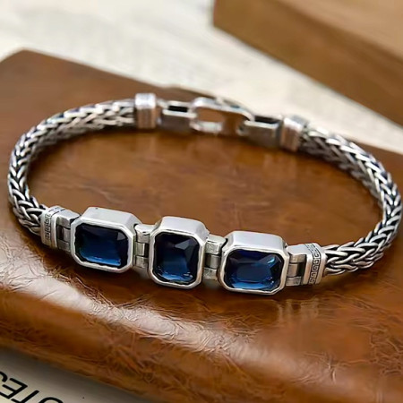 Sterling Silver Blue Zircon Braided Bracelet (B0006)