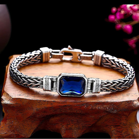 Sterling Silver Blue Zircon Braided Bracelet (B0009)