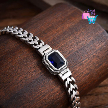 Hirvon - Sapphire Clasp Silver Bracelet (B0025)