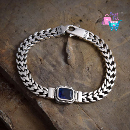Hirvon - Sapphire Clasp Silver Bracelet (B0025)