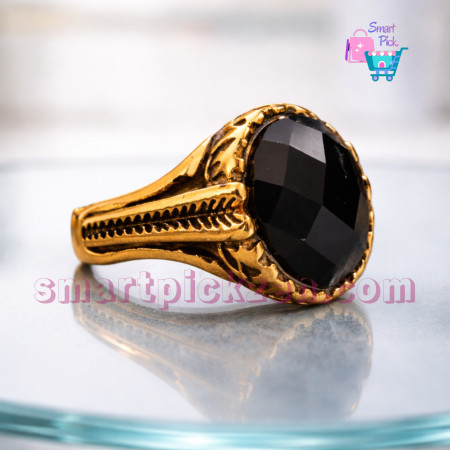 Men's Handmade Onyx Black Stone Ring (SPR0019) [Size 8-12]