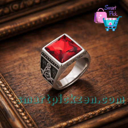 Masonic Signet Ruby Stone King ring for men (SPR0025) [Size 8-12]