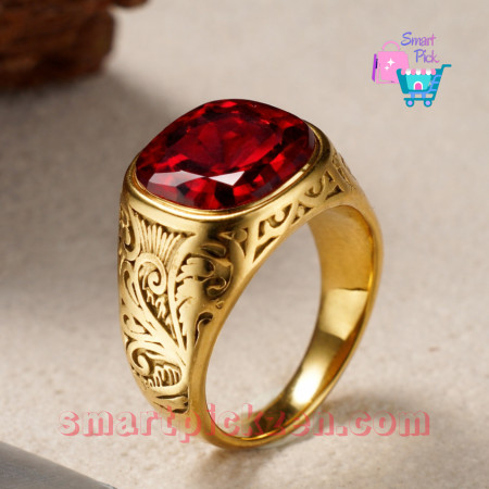 Retro Creating 316L SS Steel Vintage Ruby Stone Ring (SPR0026) [Size 8-12]