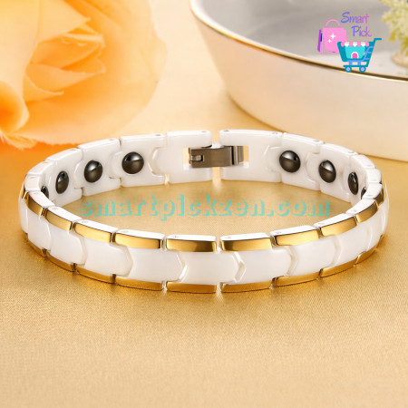 Hematite Ceramic Bracelet White & Gold (BR0039)