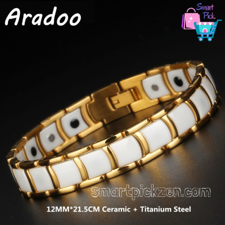 20LY Tungsten Golden White Ceramic Magnetic Link Bracelet (B0044)