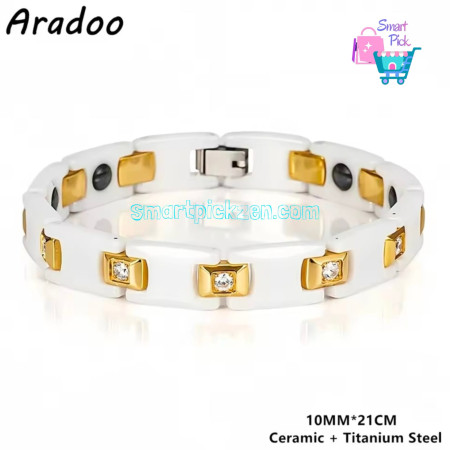 Golden And White Color Ceramic & CZ Hematite Beads Love Bands Bracelet (B0047)