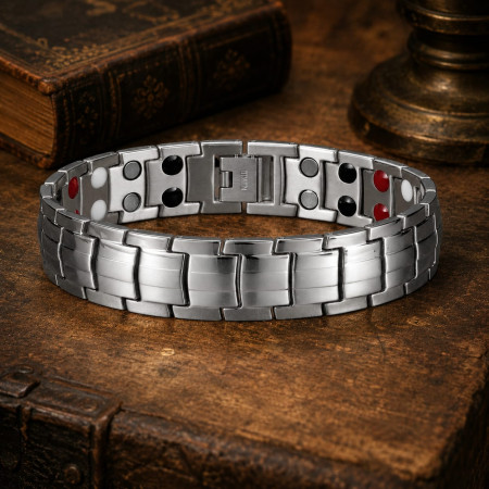 Double Row Magnetic Therapy Bracelet Silver