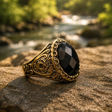 Hand Made Men's Black Onyx Turkish Ring (Size 8-12)