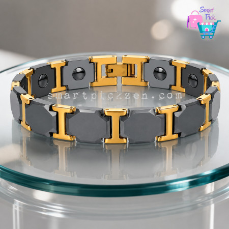 Aradoo Ceramic Magnetic Bracelet Grey & Golden (B0053)