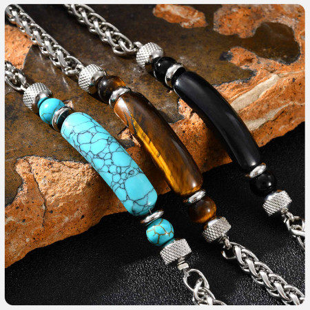 Premium Black Agate Stylish SS Steel Bracelet (B00055)