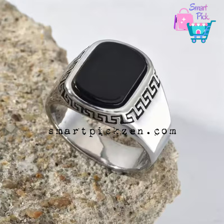 Solid Rectangle Turkish Classic Handmade Design Black Onyx Ring (SPR0052)