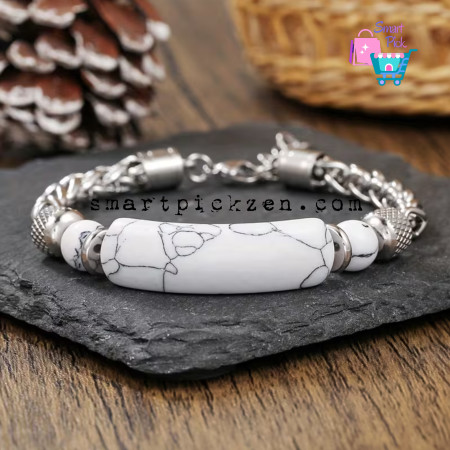 Premium Turcouise Stylish White  Natural Stone  Bracelet (B0059)